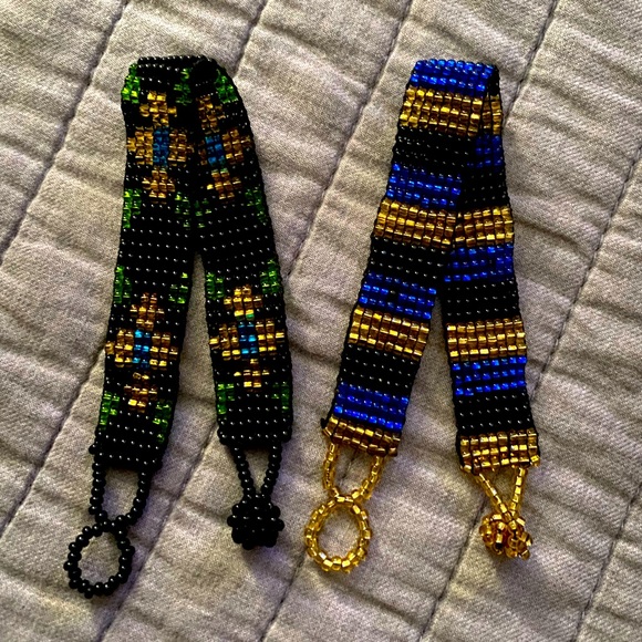 Black Gold and Green Seed Bead Bracelet ( Pair ) - Picture 1 of 7